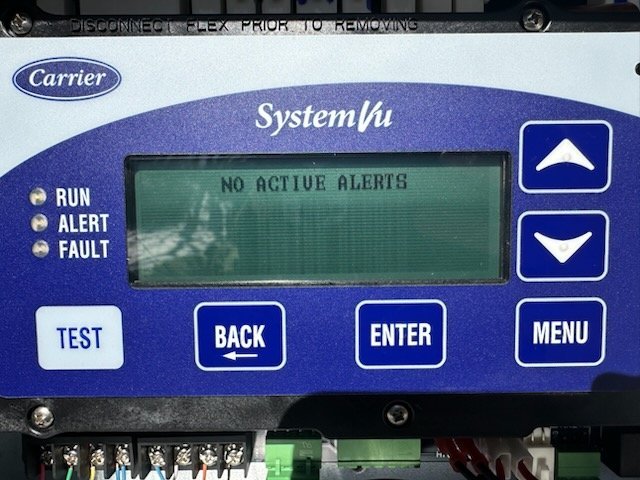 HVAC control screen displaying equipment status
